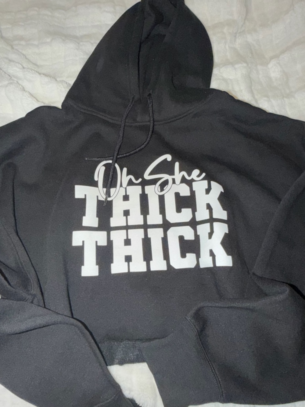 Black Hoodie Sweatshirt with "Oh She Thick Thick" Graphic